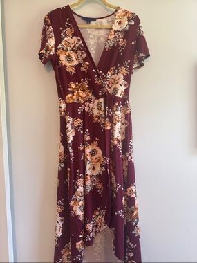 Apt. 9 Burgundy Floral High-Low Wrap Dress
